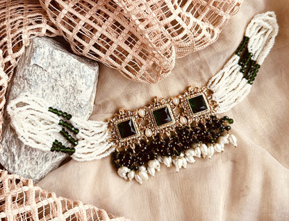Twilight Bloom Green Metal Choker Jewellery Set Online in KSA Riyadh Saudi Arabia Oman Bahrain Qatar