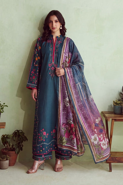 Twilight Blue Embellished Lawn Salwar Kameez Online in Dubai UAE Abudhabi Ajman Sharjah