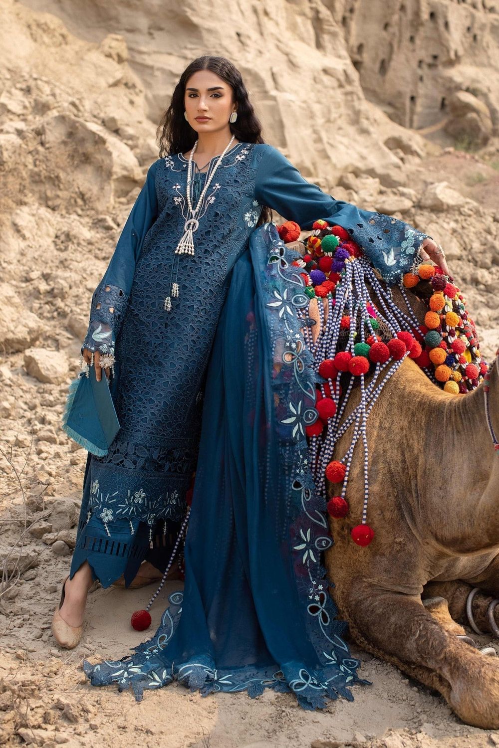 Twilight Blue Embroidered Cotton Partywear Suit Online in Dubai UAE Abudhabi Ajman Sharjah