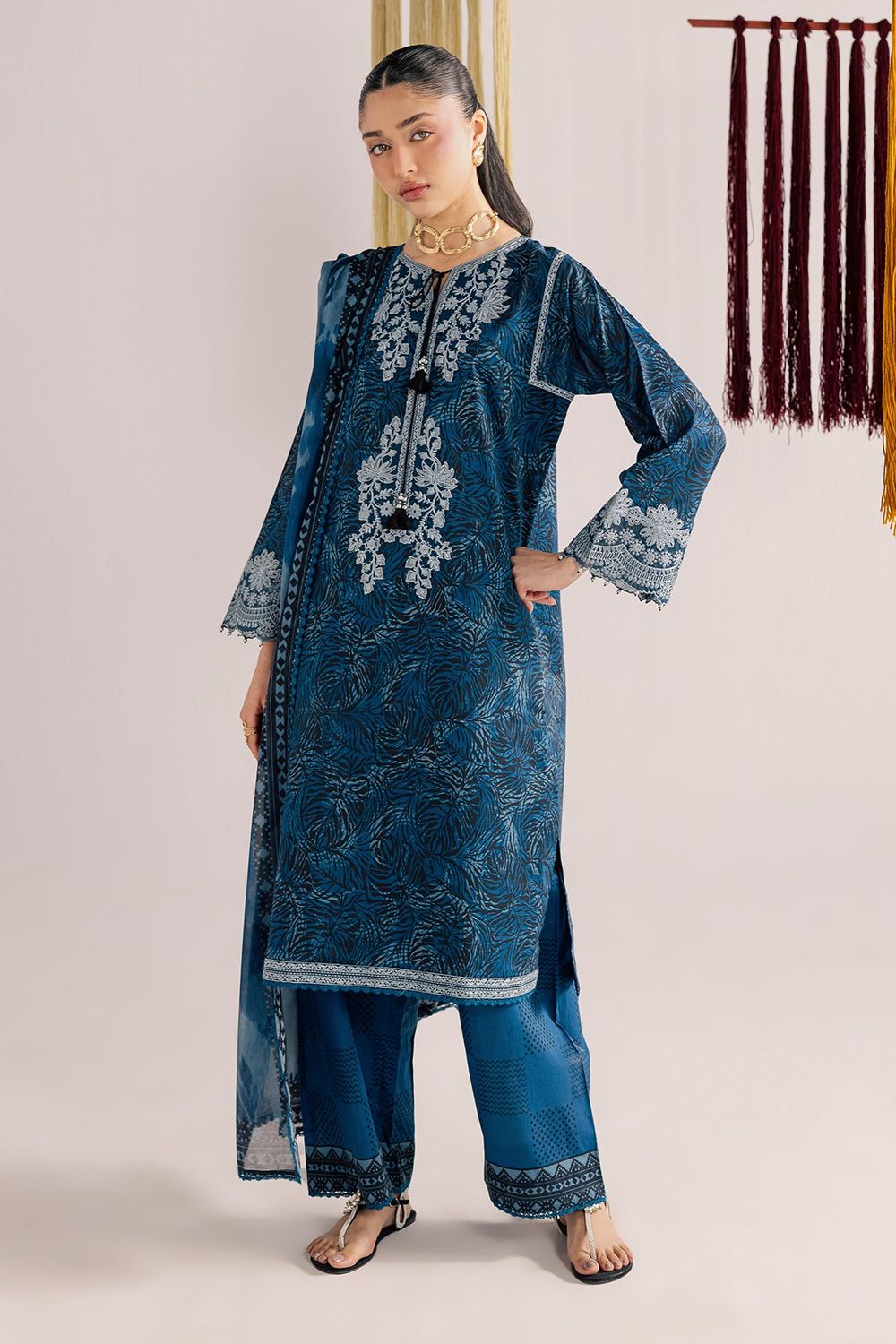 Twilight Blue Embroidered Lawn Suit Online in Dubai UAE Abudhabi Ajman Sharjah