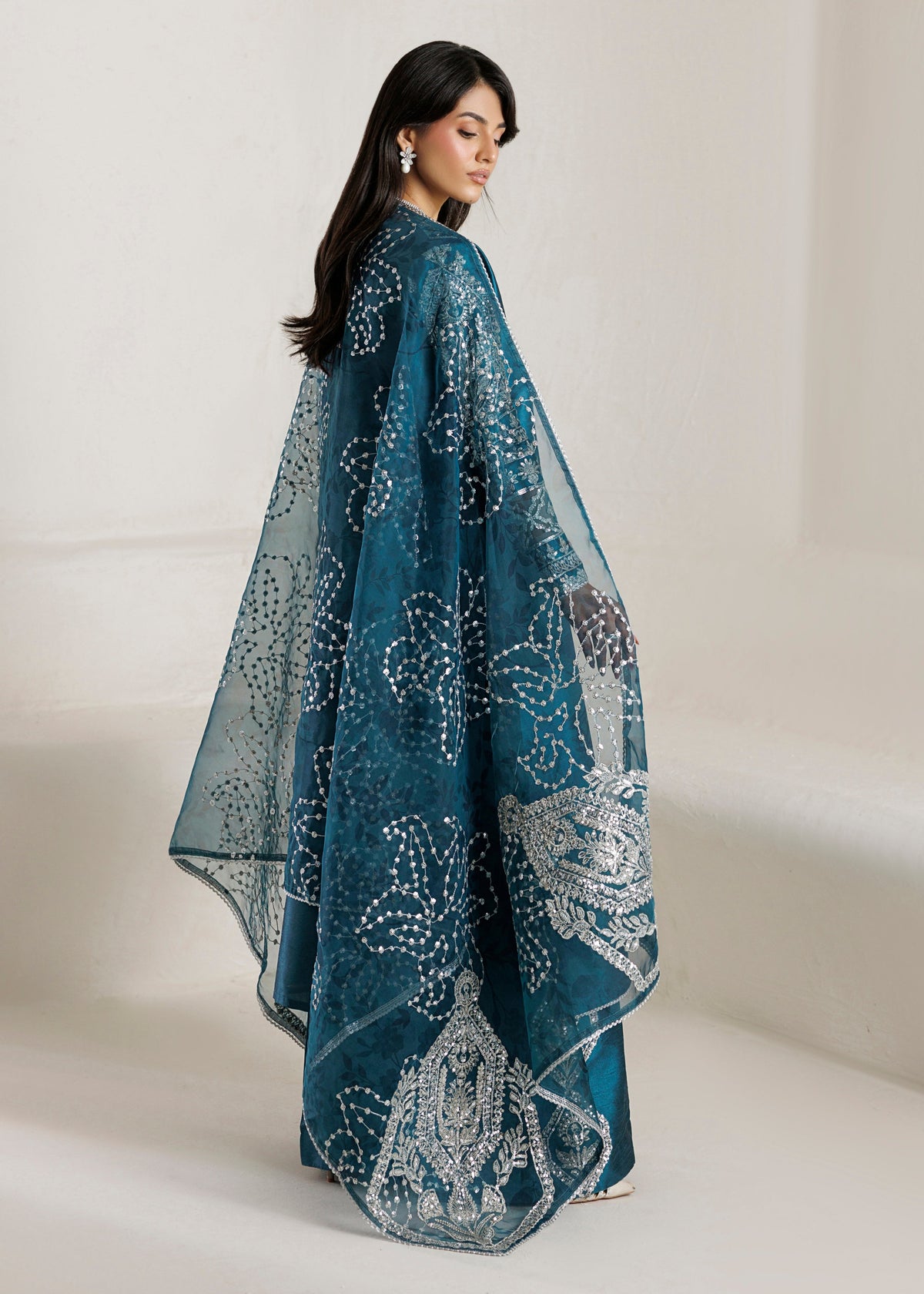 Twilight Blue Embroidered Raw Silk Pakistani Designer Suits Online in Sri Lanka India Australia