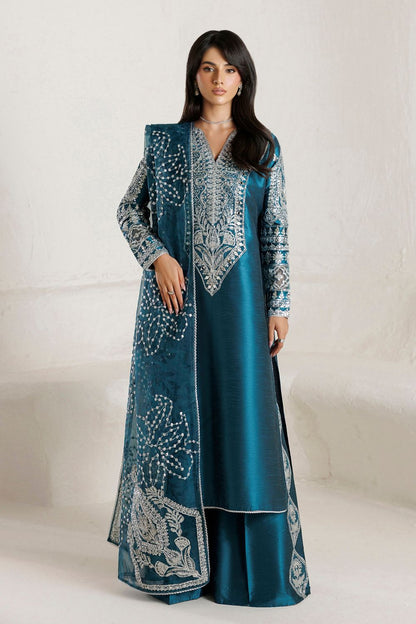 Twilight Blue Embroidered Raw Silk Pakistani Suit Online in Dubai UAE Abudhabi Ajman Sharjah
