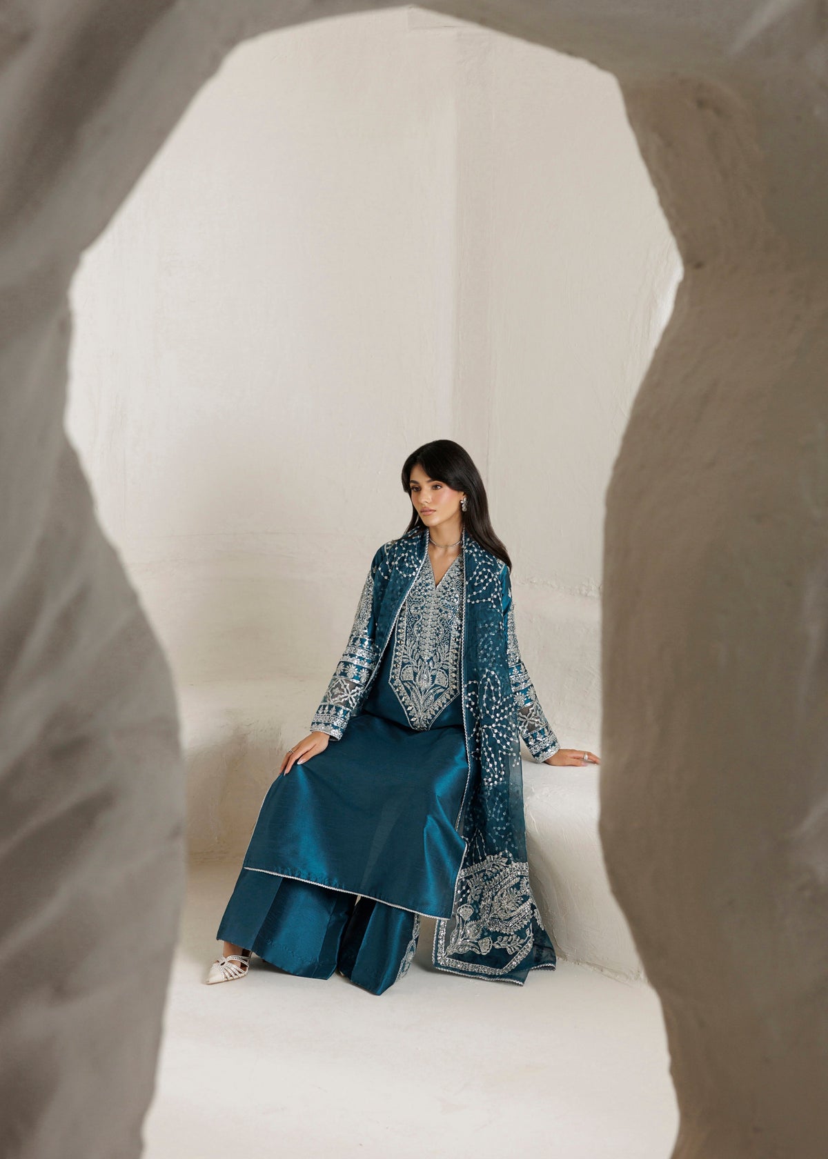 Twilight Blue Embroidered Raw Silk Salwar Suits for Women Online in UK USA Canada