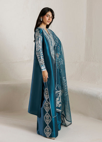 Twilight Blue Raw Silk Embroidered Pakistani Clothes Online in Sri Lanka India Australia