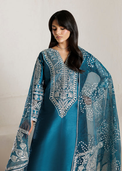 Twilight Blue Raw Silk Embroidered Salwar Kameez Online in KSA Riyadh Saudi Arabia Oman Bahrain Qatar