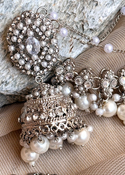 Twin Dangler Silver Jhumka Earrings Online in KSA Riyadh Saudi Arabia Oman Bahrain Qatar