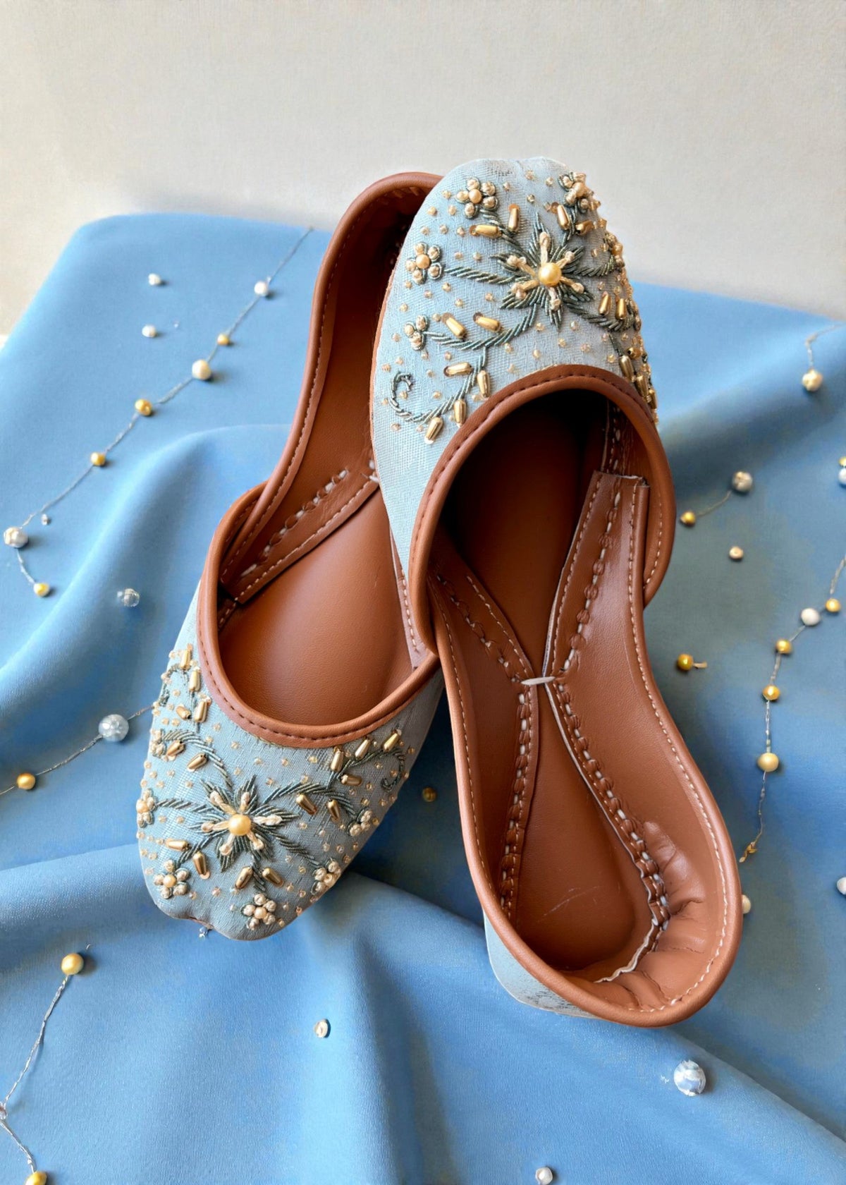 Ujaala Sky Blue Khussa with Leather Sole Online in KSA Riyadh Saudi Arabia Oman Bahrain Qatar