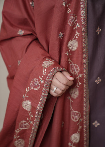 Umber Brown Embroidered Slub Khaddar Pakistani Designer Suit Online in Dubai DXB UAE Abudhabi Meena Bazaar