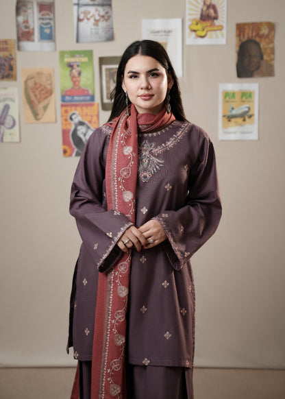 Umber Brown Embroidered Slub Khaddar Salwar Suit Online in KSA Riyadh Saudi Arabia Oman Bahrain Qatar