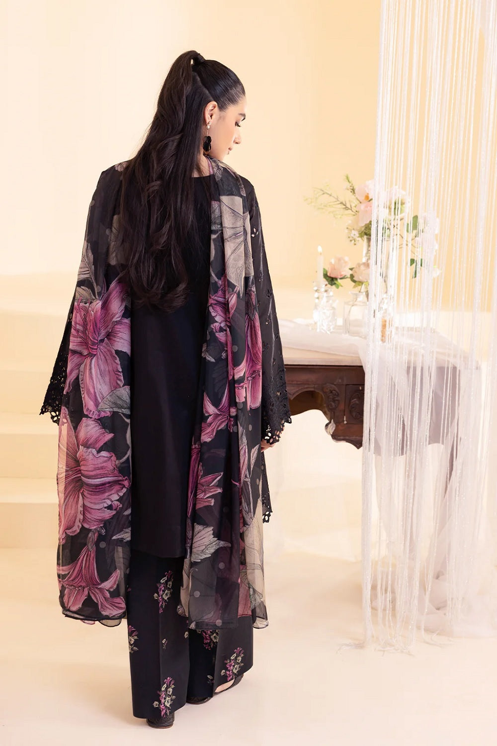 Unstitched Black Embroidered Lawn Dress Material Online in Sri Lanka India Australia