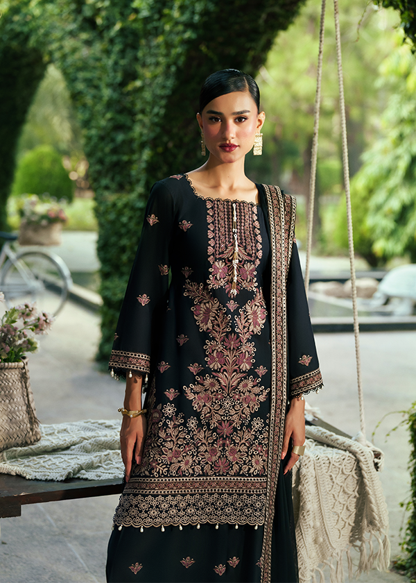 Unstitched Black Lawn Suit Material Online in Sri Lanka India Australia