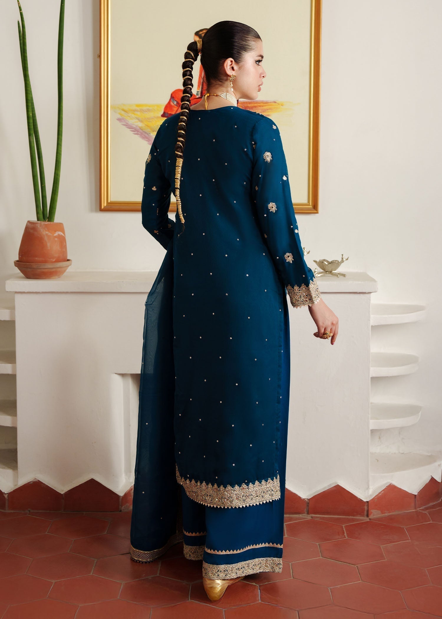 Unstitched Blue Chiffon Dress Material Online in Sri Lanka India Australia