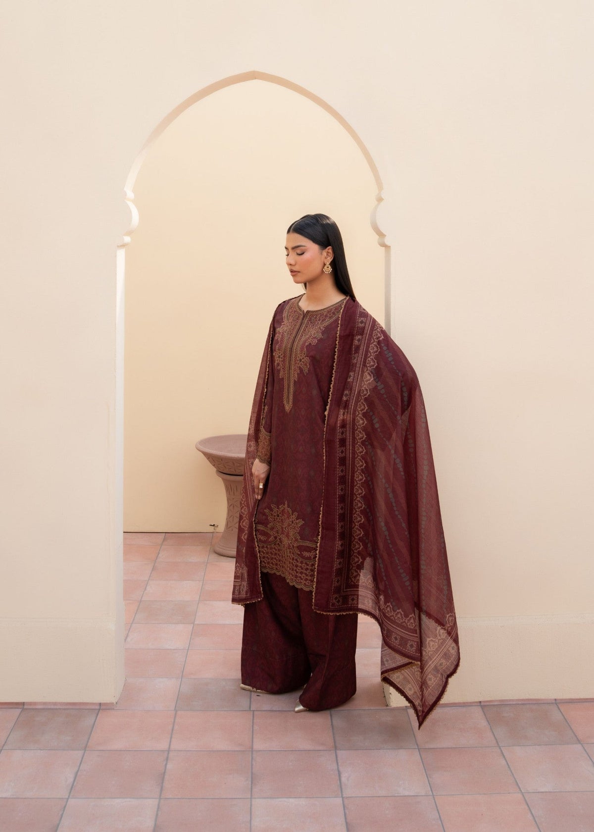 Unstitched Burnt Umber Khaddar Farshi Shalwar Online in Sri Lanka India Australia
