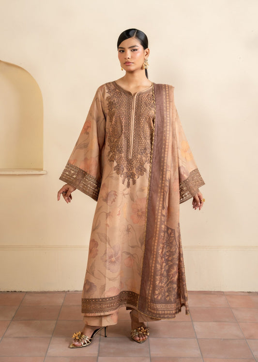 Unstitched Camel Brown Khaddar Salwar Kameez Online in KSA Riyadh Saudi Arabia Oman Bahrain Qatar