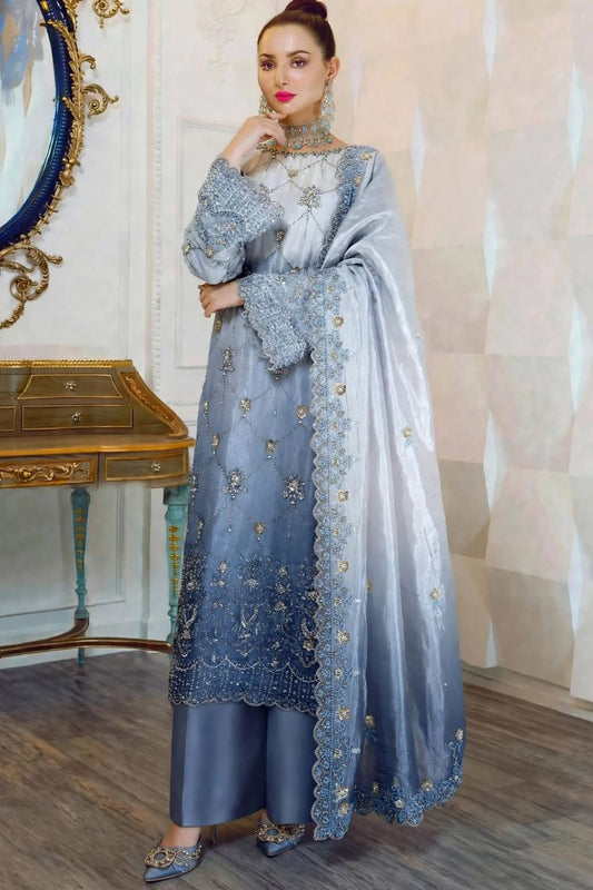 Blue Formal Silk Pakistani Suit Online in Dubai UAE Abudhabi Ajman Sharjah