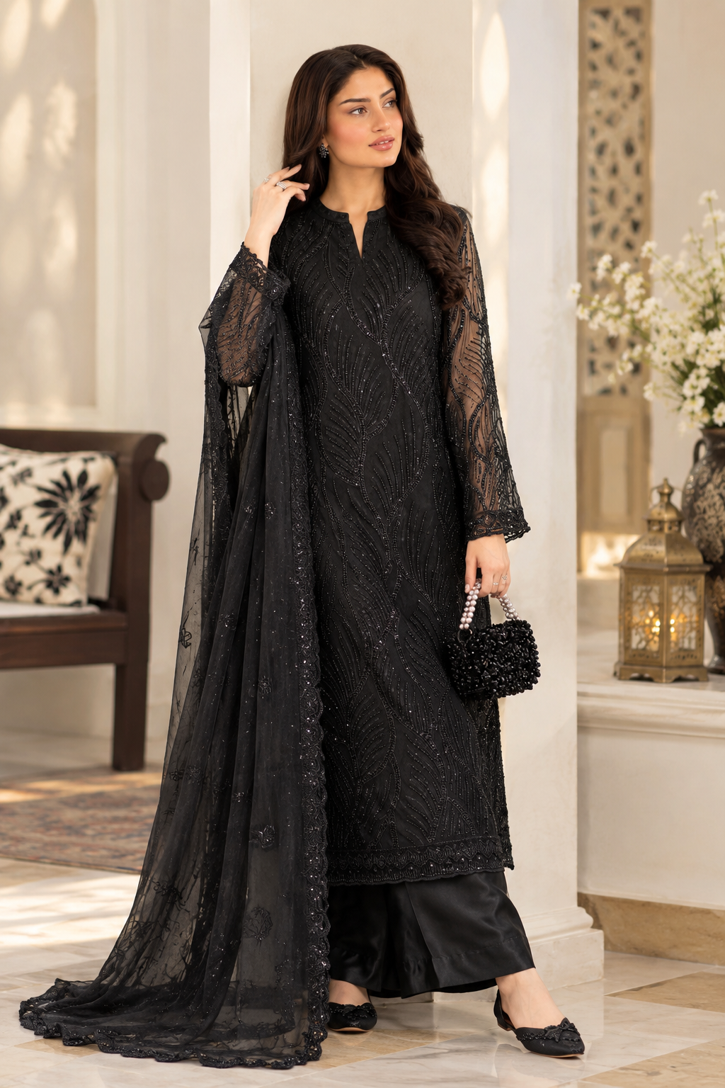 Ladies Black Silk Salwar Kameez Online in KSA Riyadh Saudi Arabia Oman Bahrain Qatar