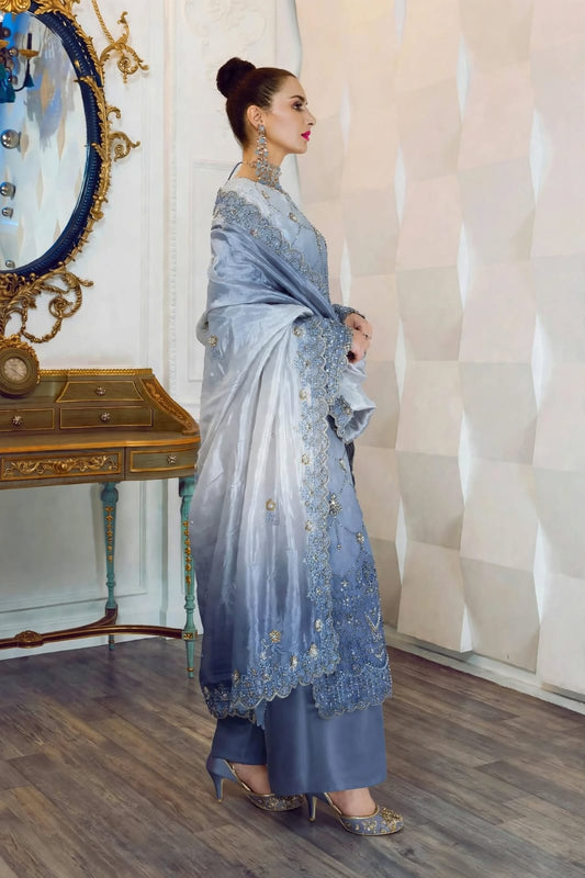 Ladies Blue Silk Salwar Kameez Online in KSA Riyadh Saudi Arabia Oman Bahrain Qatar
