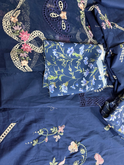 Unstitched Lawn Suit Navy Multi Color Online in KSA Riyadh Saudi Arabia Oman Bahrain Qatar