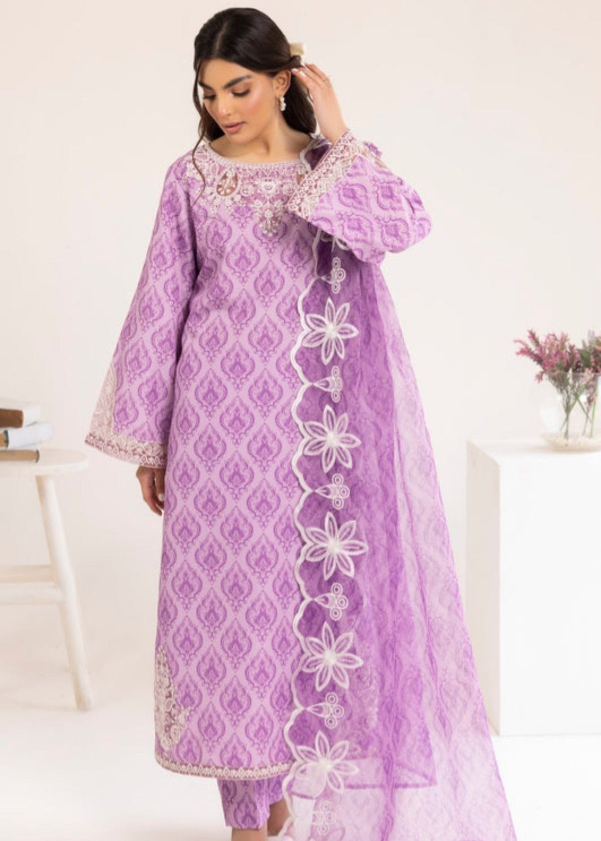 Unstitched Lilac Viscose Straight Trouser Suit Online in Sri Lanka India Australia