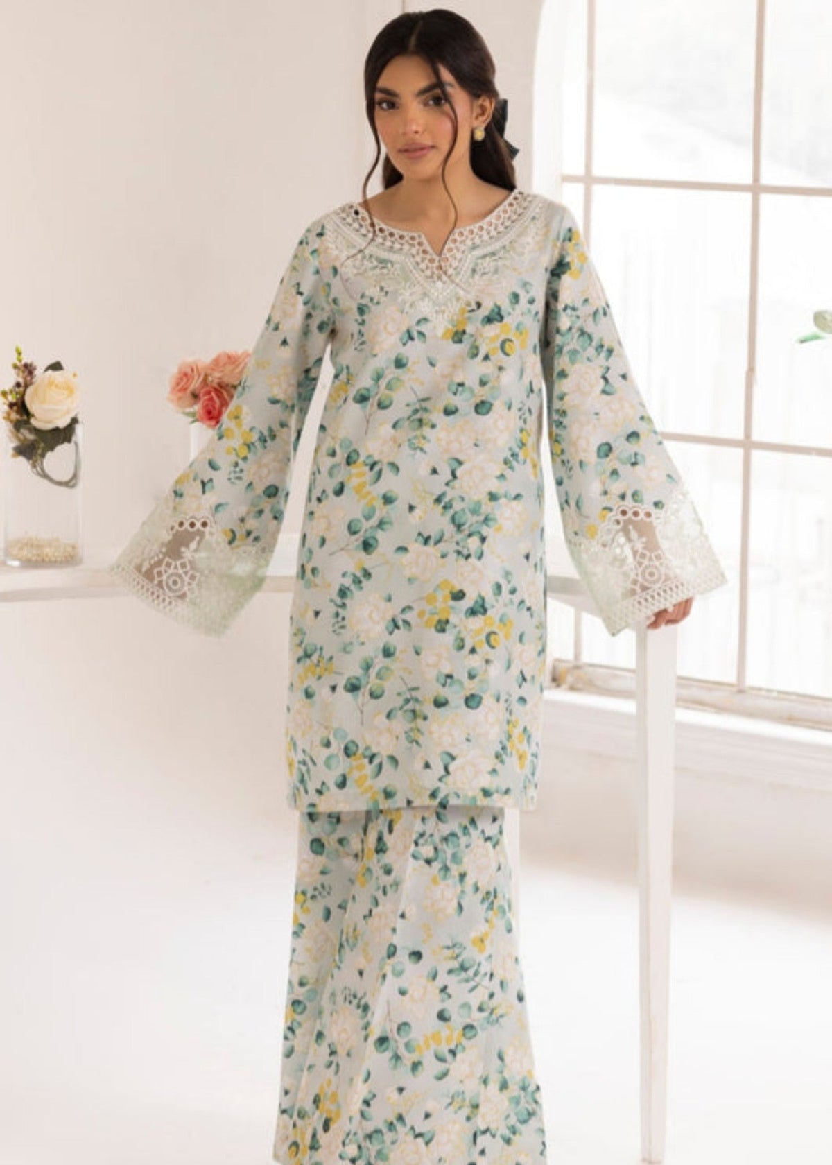 Unstitched Mint Green Silk Salwar Kameez Online in Dubai UAE Abudhabi Ajman Sharjah