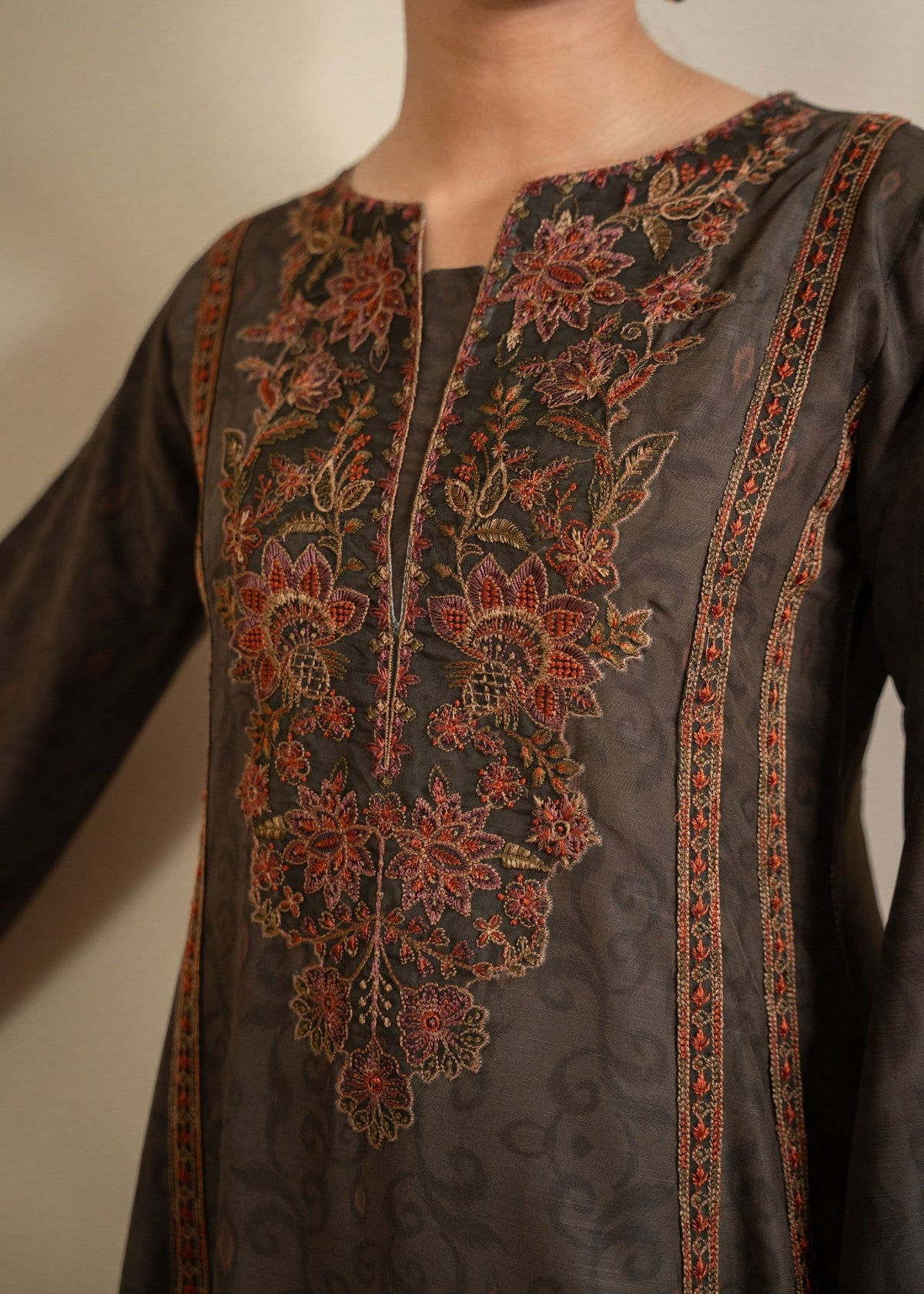 Unstitched Mocha Brown Khaddar Salwar Suit Online in Dubai UAE Abudhabi Ajman Sharjah