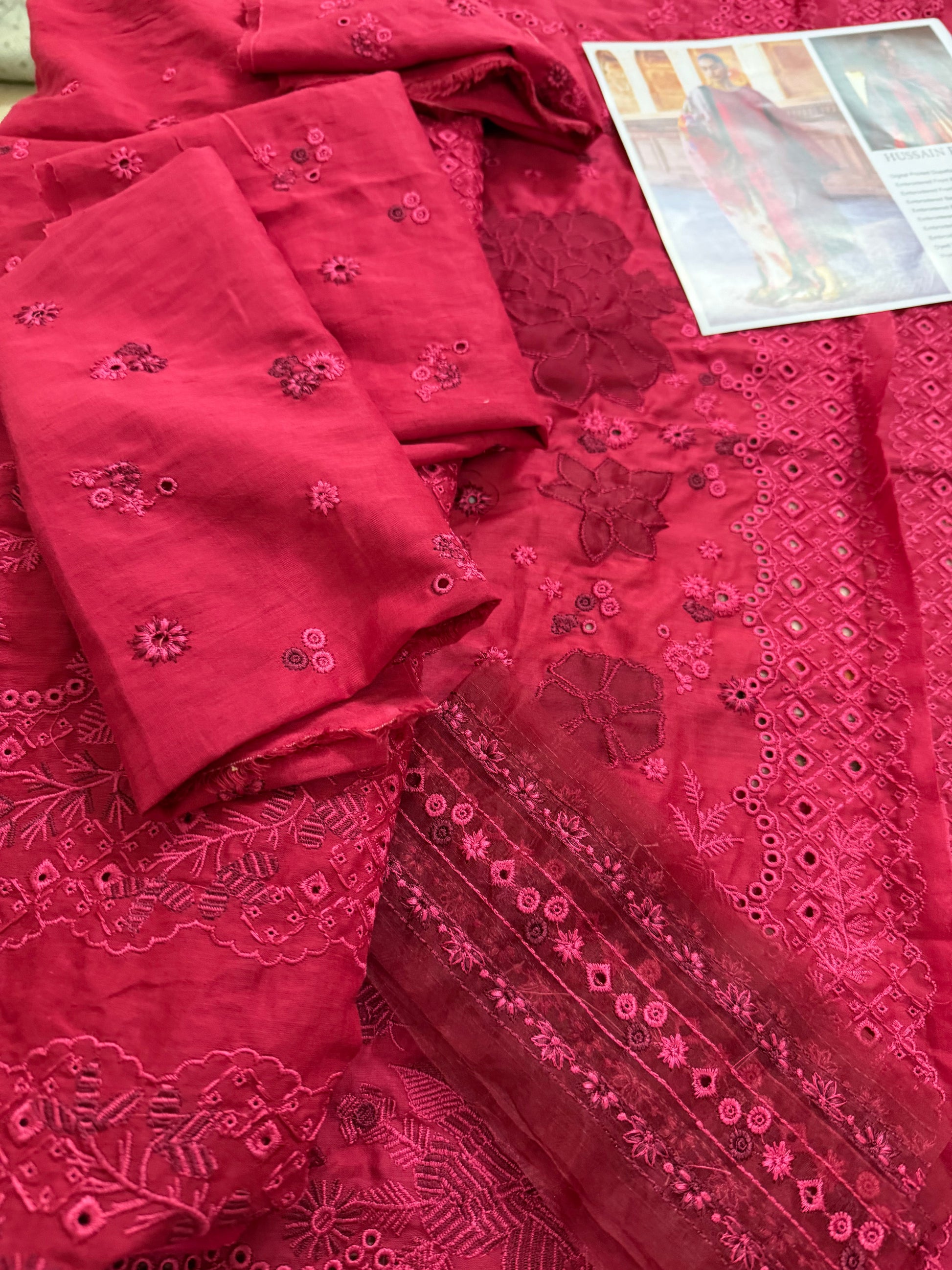 Unstitched Red Lawn Suit Online in Sri Lanka India Australia