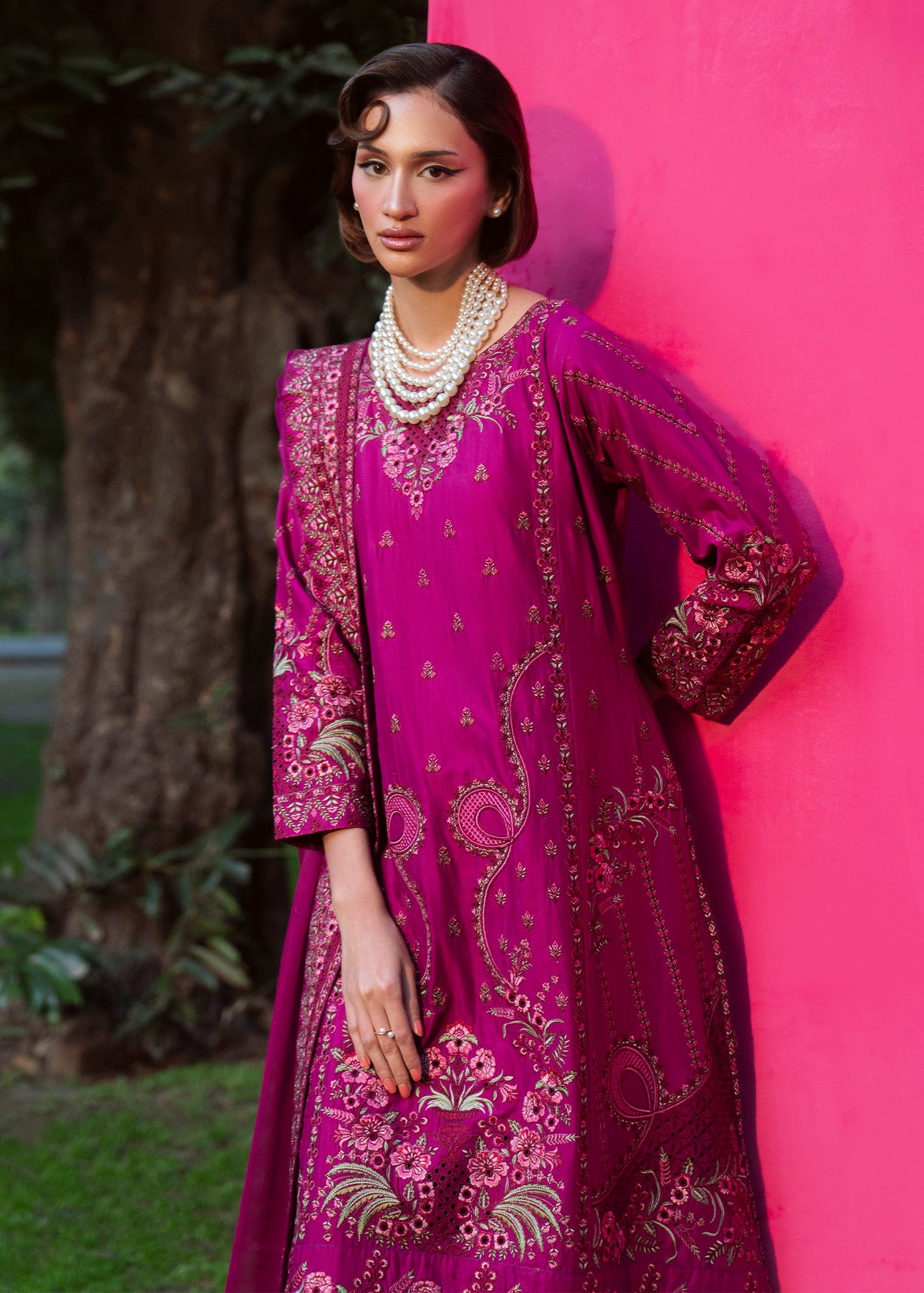 Unstitched Shocking Pink Lawn Festive Wear Online in Sri Lanka India Australia