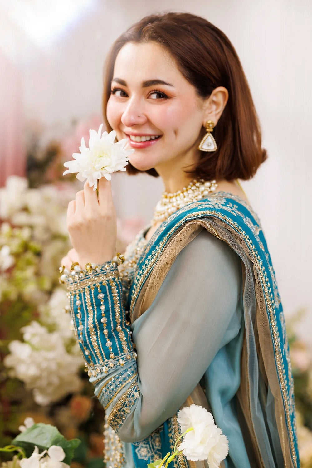 Unstitched Sky Blue Digital Print Chiffon Dress Material Online in Dubai DXB UAE Abudhabi Meena Bazaar