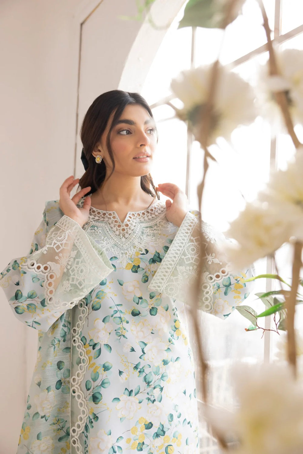 Floral Chikankari Lawn Suit with Chiffon Dupatta