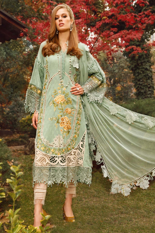 Green Chikankari Lawn Suit with Cut Work Details