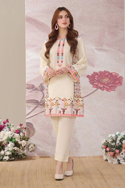 Vanilla Embroidered Lawn Cotton Festive Kurta Set Online in Dubai UAE Abudhabi Ajman Sharjah
