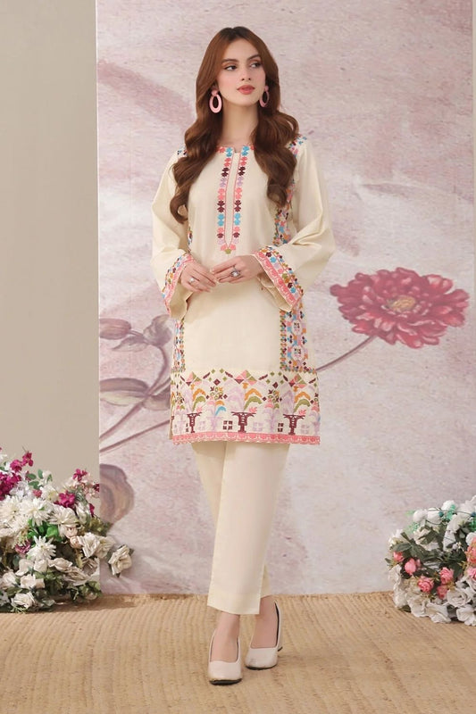Vanilla Embroidered Lawn Cotton Festive Kurta Set Online in Dubai UAE Abudhabi Ajman Sharjah