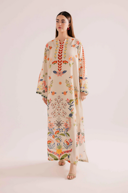 Vanilla Raw Silk Printed Kaftan Online in Dubai UAE Abudhabi Ajman Sharjah