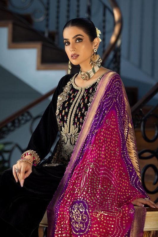 Hand Embroidered Black Velvet Suit