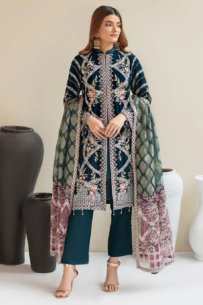 Pure Velvet Embroidered Suit with Sequins Work