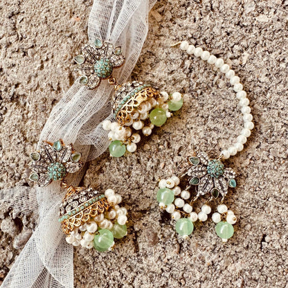 Vintage Aura Mint Green Jewellery Set Online in KSA Riyadh Saudi Arabia Oman Bahrain Qatar