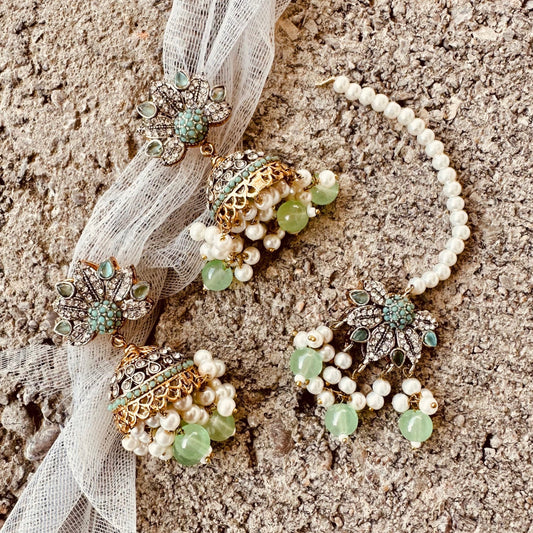 Vintage Aura Mint Green Jewellery Set Online in KSA Riyadh Saudi Arabia Oman Bahrain Qatar