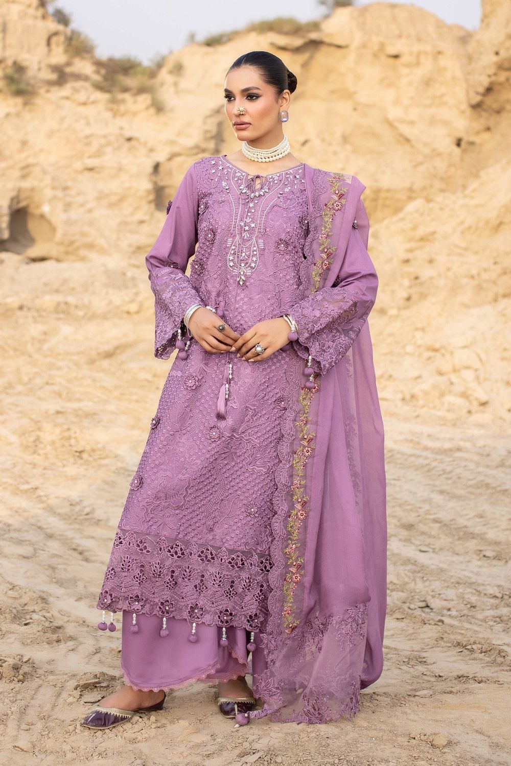 Violet Embroidered Cotton Pakistani Suit Online in Dubai UAE Abudhabi Ajman Sharjah
