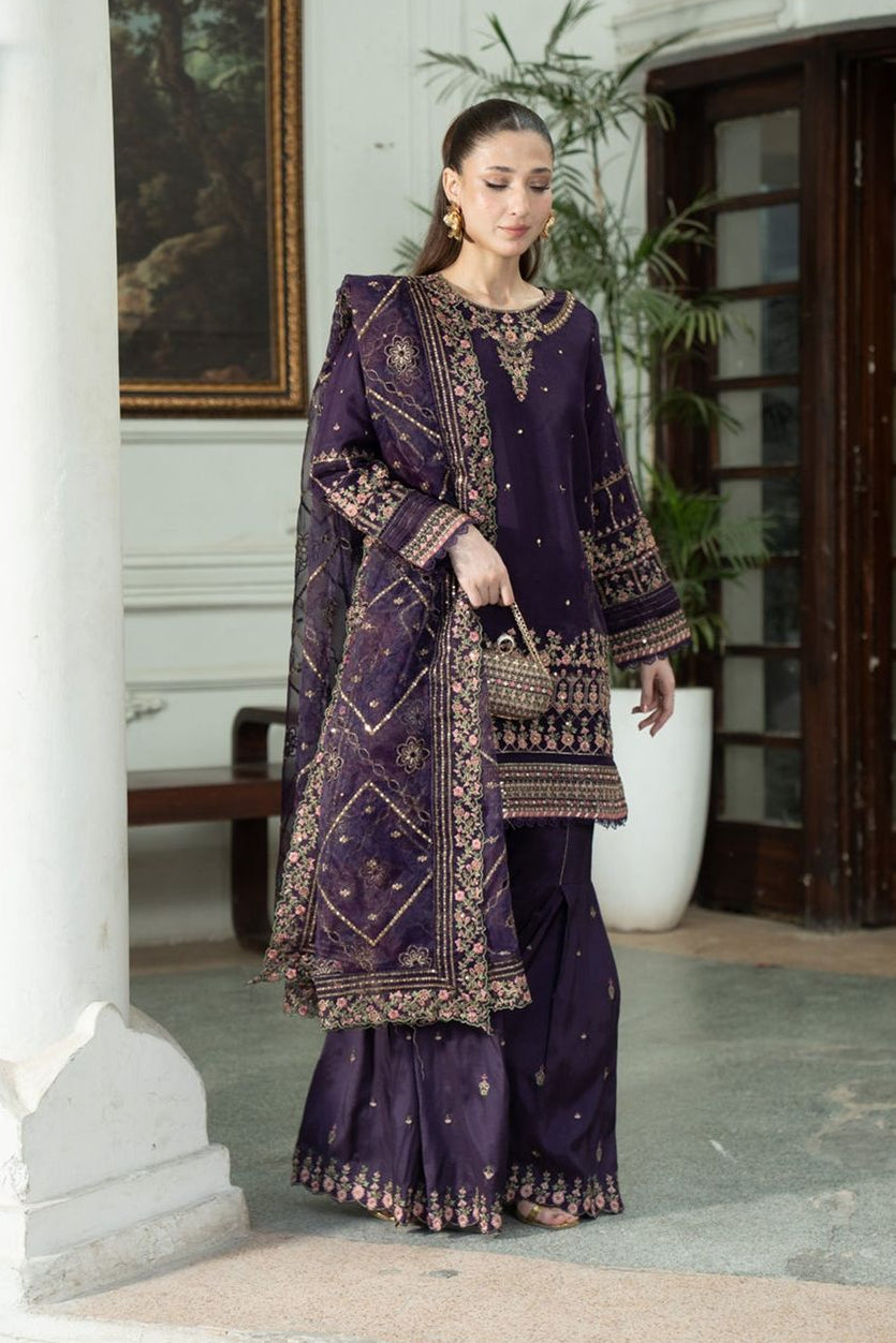 Violet Embroidered Organza Gharara Set Online in Dubai UAE Abudhabi Ajman Sharjah