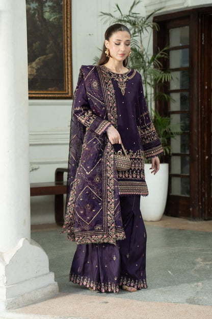 Violet Embroidered Organza Gharara Set Online in Dubai UAE Abudhabi Ajman Sharjah