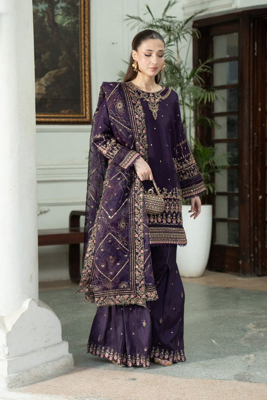 Violet Embroidered Organza Gharara Set Online in Dubai UAE Abudhabi Ajman Sharjah