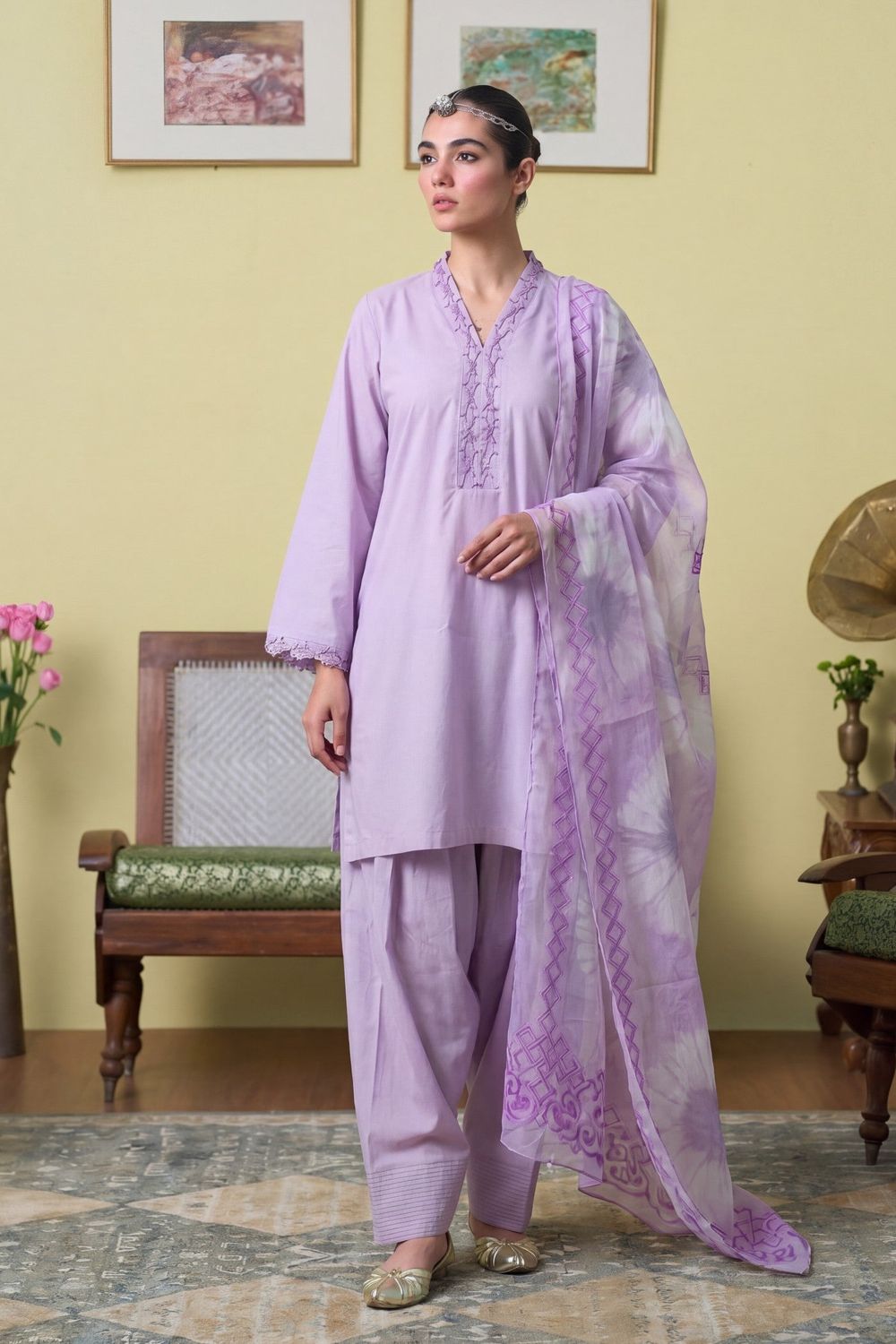 Violet Lacework Lawn Pakistani Suit Online in Dubai UAE Abudhabi Ajman Sharjah