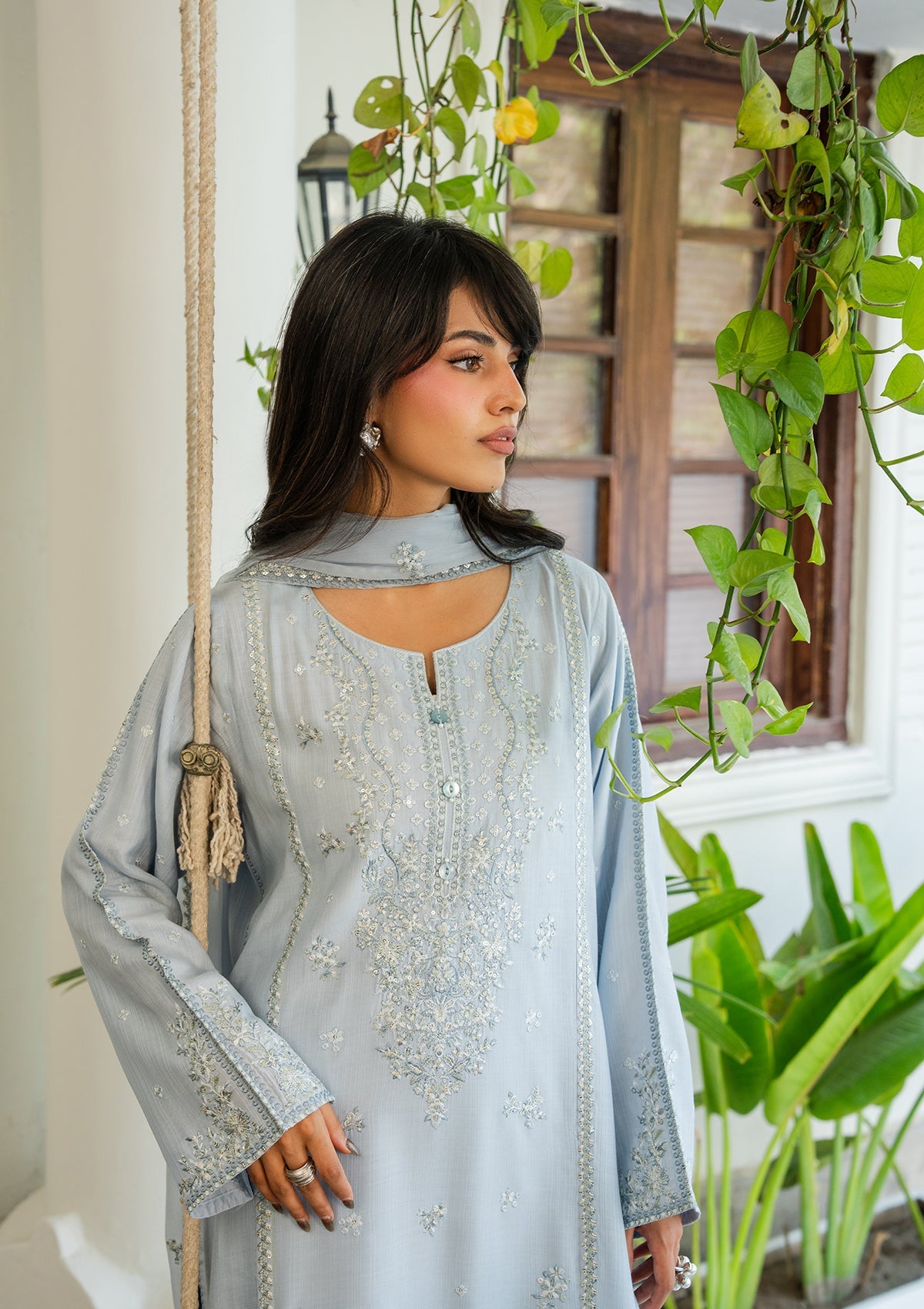 Viscose Embroidered Sky Suit for Women Online in UK USA Canada