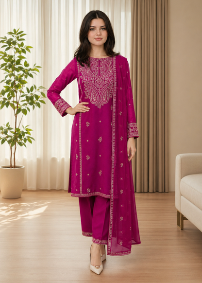 Vivid Pink Cotton Embroidered Pakistani Suit Online in Sri Lanka India Australia
