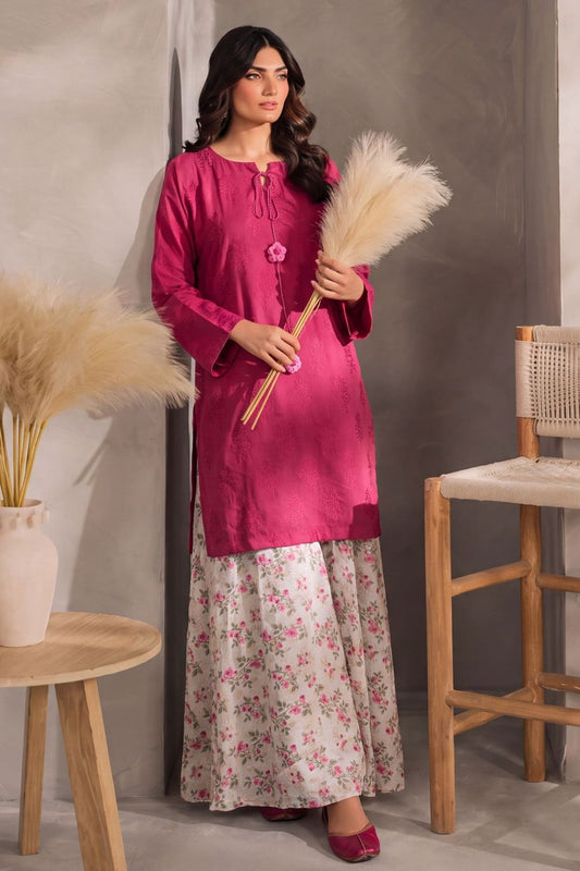 Vivid Pink Embellished Dhanak Sharara Kurta Set Online in Dubai UAE Abudhabi Ajman Sharjah