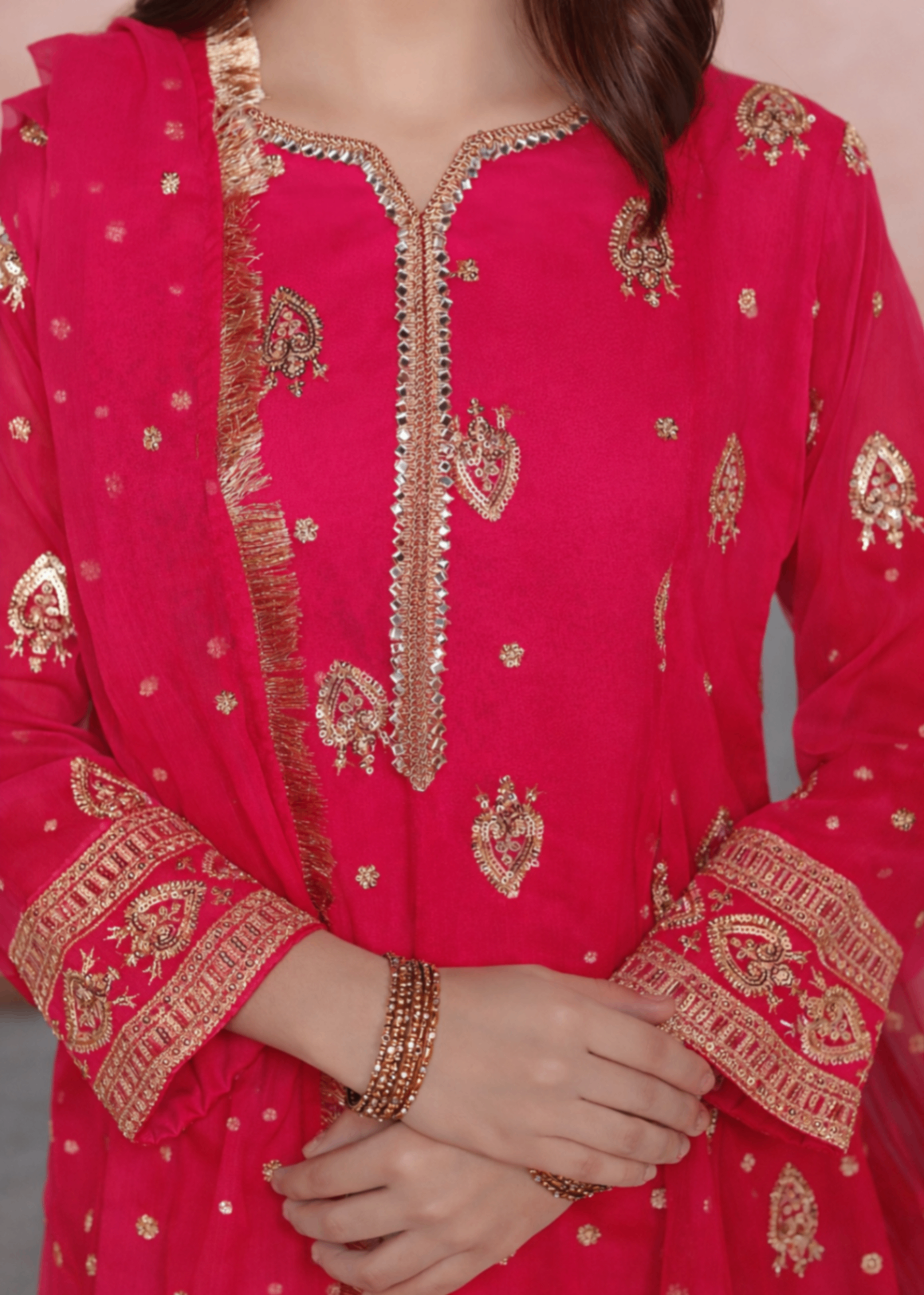 Vivid Pink Embroidered Chiffon Kids Partywear Suit Online in Dubai DXB UAE Abudhabi Meena Bazaar