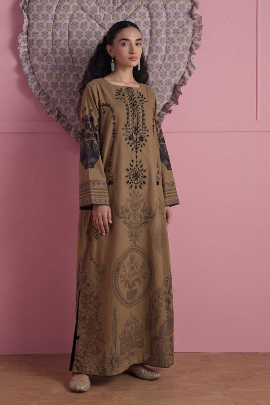 Walnut Brown Embroidered Lawn Kaftan Online in Dubai UAE Abudhabi Ajman Sharjah
