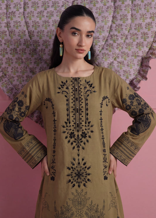Walnut Brown Lawn Kaftan with Embroidery Online in Sri Lanka India Australia