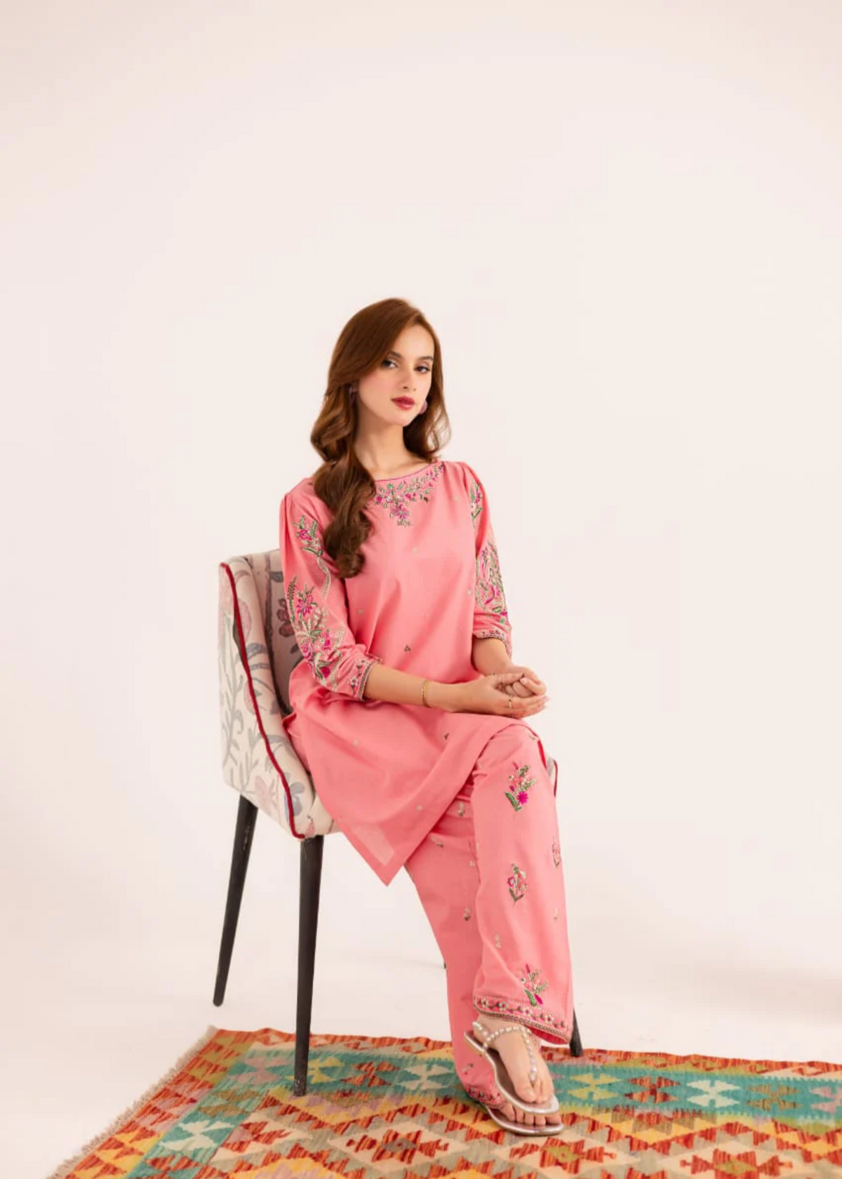 Watermelon Pink Cotton Kurta Set with Shalwar Online in Sri Lanka India Australia