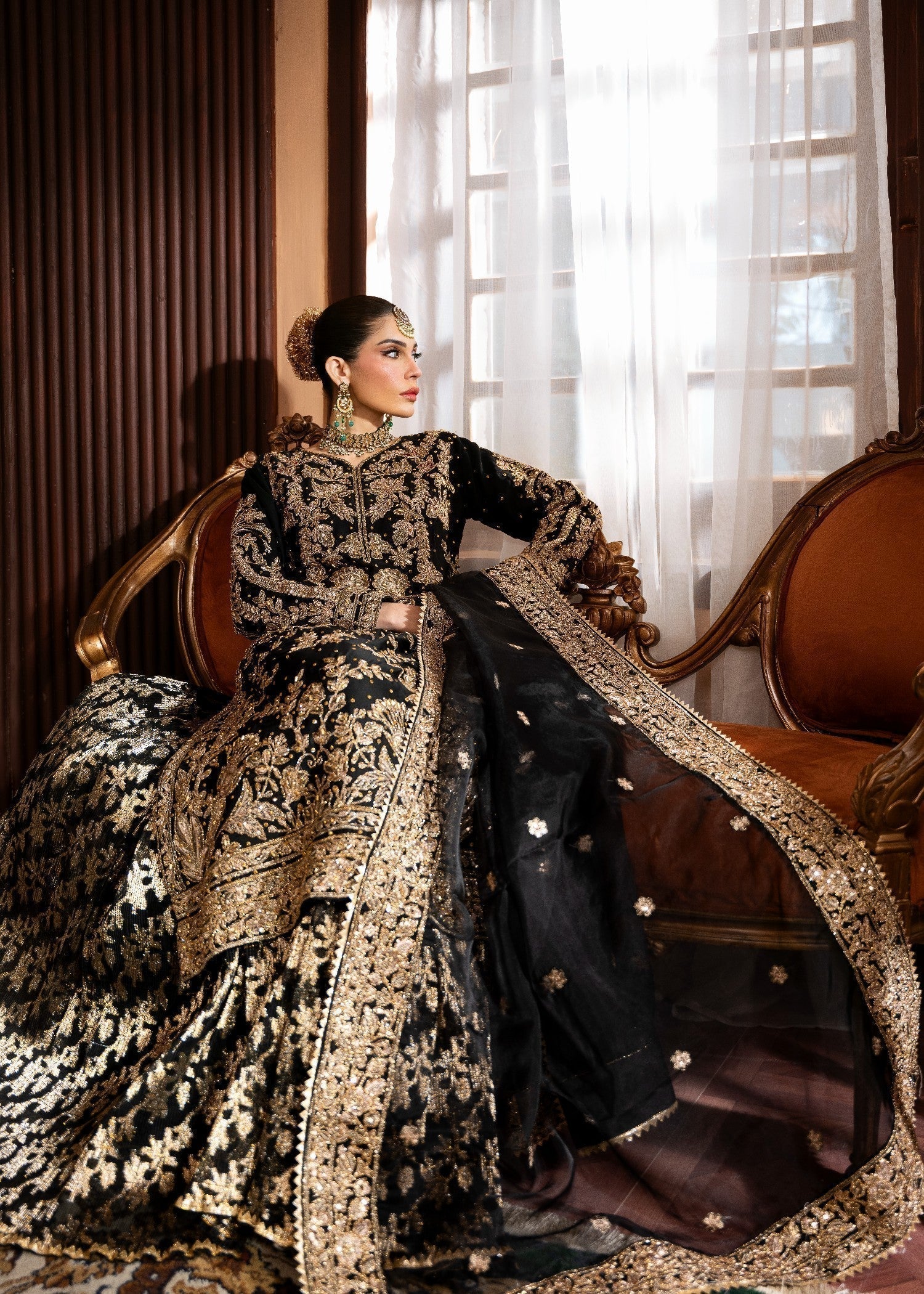 Wedding Guest Black Chiffon Lehenga Online in KSA Riyadh Saudi Arabia Oman Bahrain Qatar